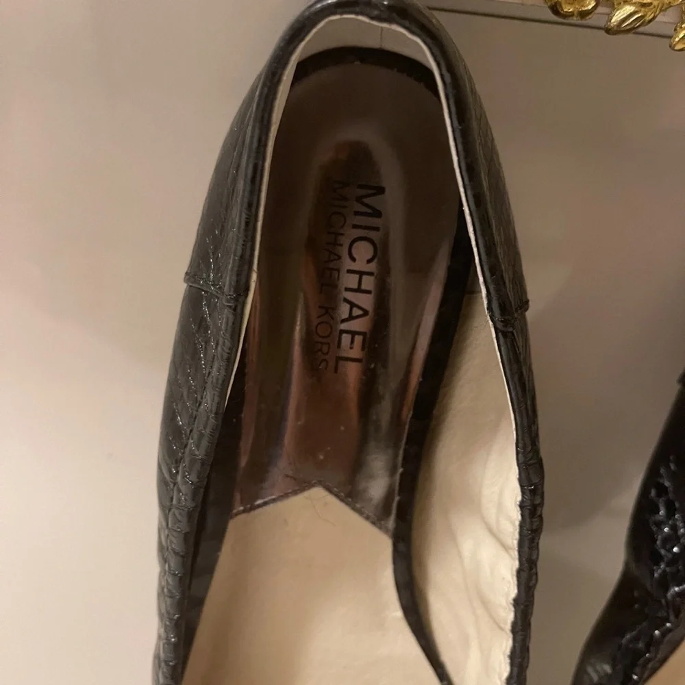 Michael Kors Fulton Black Quilted Leather Ballet Flat Shoes Silver MK.brand new